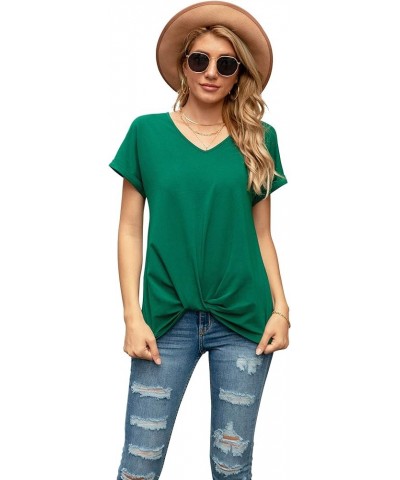 Women's Comfy Casual Summer Tops Short Sleeve V Neck Blouses T Shirts Twist Knot Tees A 05 Dark Green $10.08 T-Shirts