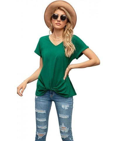 Women's Comfy Casual Summer Tops Short Sleeve V Neck Blouses T Shirts Twist Knot Tees A 05 Dark Green $10.08 T-Shirts