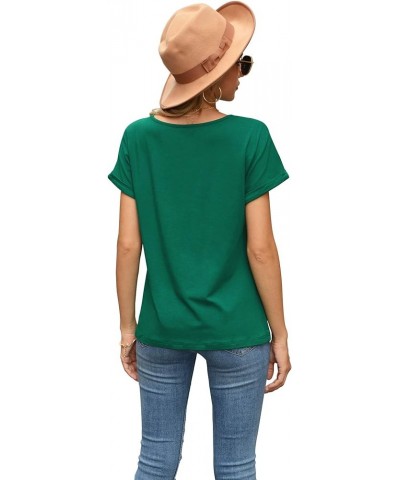 Women's Comfy Casual Summer Tops Short Sleeve V Neck Blouses T Shirts Twist Knot Tees A 05 Dark Green $10.08 T-Shirts