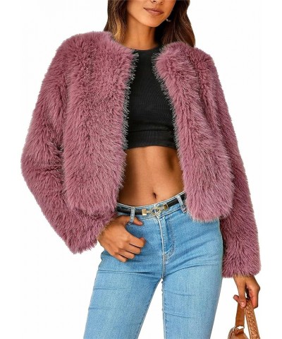 Women Winter Faux Fur Cropped Jacket Long Sleeve Open front Fleece Coat Fluffy Shaggy Short Coat Outerwear Wine Red a $12.25 ...