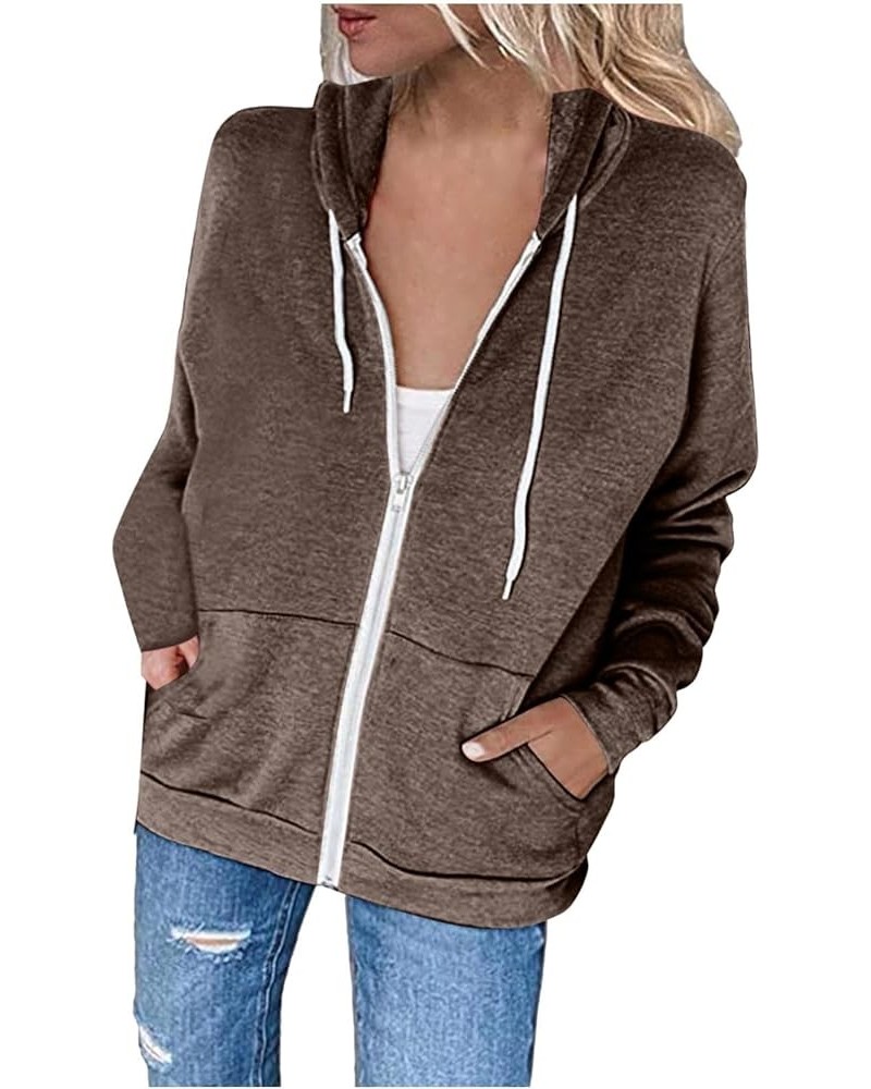 Zip Up Hoodie Y2k Women Long Sleeve Casual Sweatshirts Lightweight Drawstring Sweater Jackets Fall Fashion Clothes 22 Brown $...