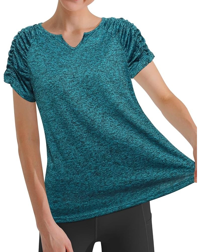 Women's Yoga Top Short Sleeve V-Neck Pleated Shirt Loose fit Athletic Moisture Wicking Casual Tunic Summer Top Navy Blue $14....