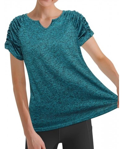 Women's Yoga Top Short Sleeve V-Neck Pleated Shirt Loose fit Athletic Moisture Wicking Casual Tunic Summer Top Navy Blue $14....