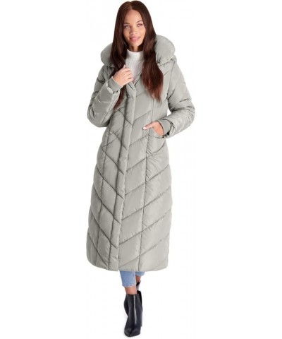 Women's Long Chevron Maxi Puffer Coat Ice Grey $48.59 Jackets