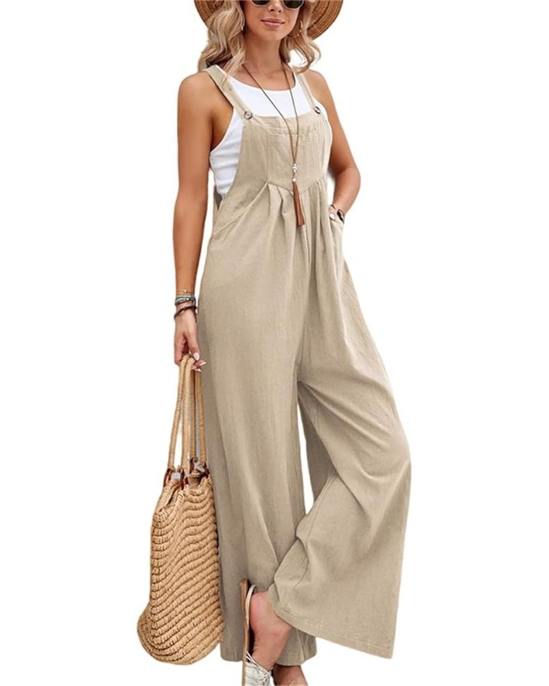 Women's Overalls Jumpsuit Casual Loose Sleeveless Adjustable Straps Bib Wide Leg Y2k Outfits with Pockets 2024 Khaki $10.48 O...