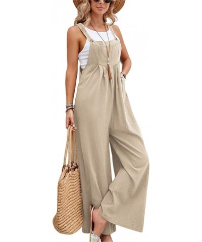 Women's Overalls Jumpsuit Casual Loose Sleeveless Adjustable Straps Bib Wide Leg Y2k Outfits with Pockets 2024 Khaki $10.48 O...