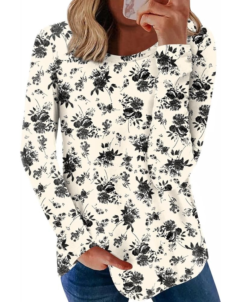 Womens Long Sleeve Fashion Tunic Tops Casual Vneck Shirts Dressy Blouses A-black Flower White $16.81 T-Shirts