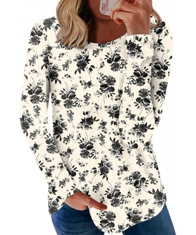 Womens Long Sleeve Fashion Tunic Tops Casual Vneck Shirts Dressy Blouses A-black Flower White $16.81 T-Shirts