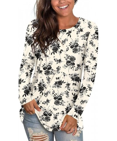 Womens Long Sleeve Fashion Tunic Tops Casual Vneck Shirts Dressy Blouses A-black Flower White $16.81 T-Shirts