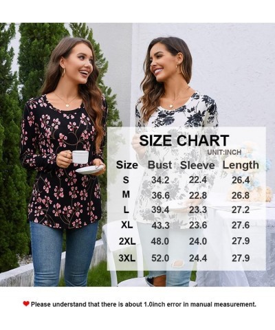 Womens Long Sleeve Fashion Tunic Tops Casual Vneck Shirts Dressy Blouses A-black Flower White $16.81 T-Shirts