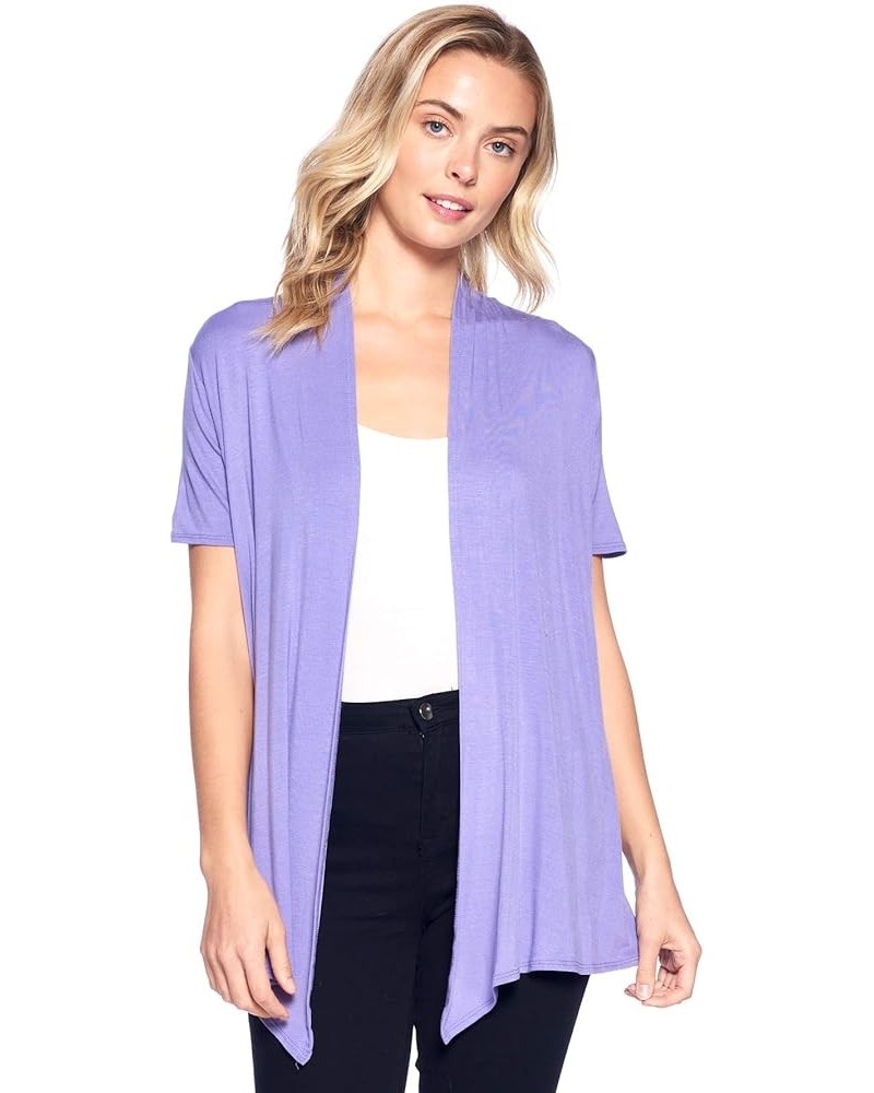 Basic Solid Short Sleeve Open Front Cardigan (S-3X) - Made in USA Lilac $9.64 Sweaters