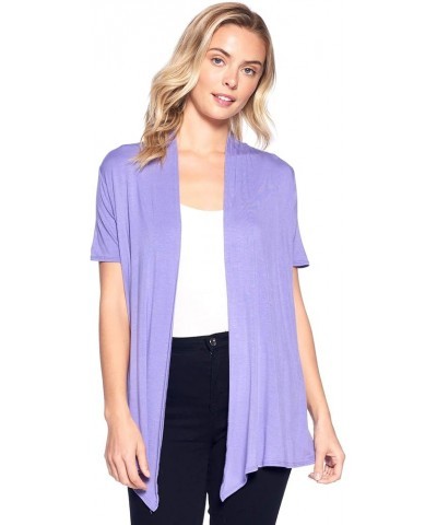 Basic Solid Short Sleeve Open Front Cardigan (S-3X) - Made in USA Lilac $9.64 Sweaters