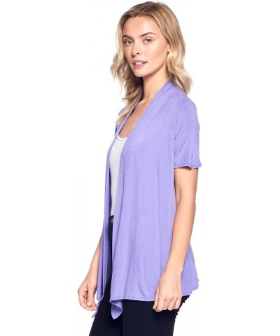 Basic Solid Short Sleeve Open Front Cardigan (S-3X) - Made in USA Lilac $9.64 Sweaters