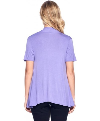 Basic Solid Short Sleeve Open Front Cardigan (S-3X) - Made in USA Lilac $9.64 Sweaters