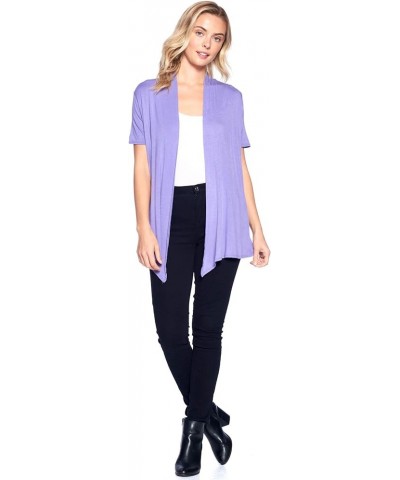 Basic Solid Short Sleeve Open Front Cardigan (S-3X) - Made in USA Lilac $9.64 Sweaters