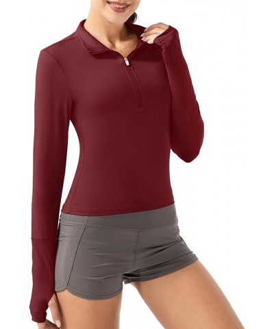 Crop Tops Women's Long Sleeve Workout Shirt with Half Zip Closure, Slim Fit, and Buttery-Soft Fabric Xdeep Red $10.19 Activewear