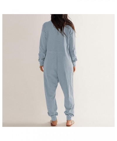 Women's Onesie Jumpsuits Long Sleeve V Neck Rompers Baggy Overalls Pajamas Long Wide Leg Pants Jumpers with Pocket Blue $9.51...