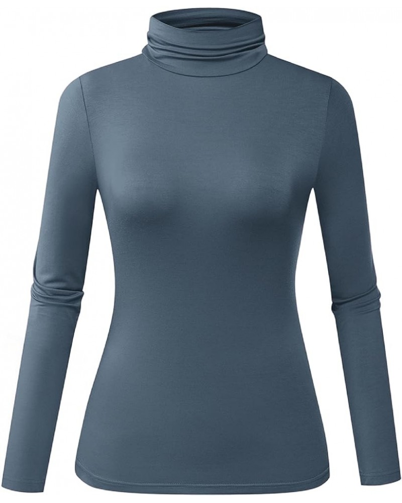 Womens Long Sleeve Turtleneck Slim Fitted Lightweight Casual Active Layer Tops Shirts Dusty Blue $11.39 T-Shirts