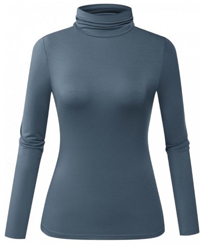 Womens Long Sleeve Turtleneck Slim Fitted Lightweight Casual Active Layer Tops Shirts Dusty Blue $11.39 T-Shirts