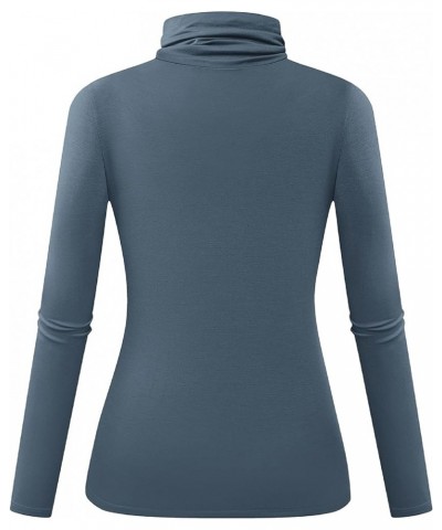 Womens Long Sleeve Turtleneck Slim Fitted Lightweight Casual Active Layer Tops Shirts Dusty Blue $11.39 T-Shirts