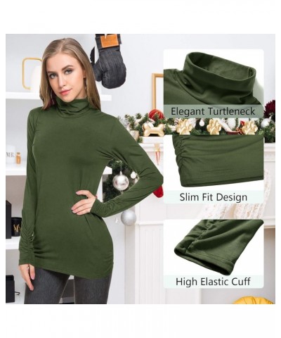 Womens Mock Turtleneck Tops Long Sleeve Fleece Lined Lightweight Thermal Base Layer D-army Green $14.57 Underwear