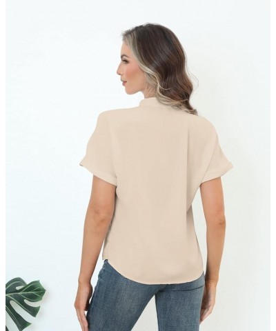 Women Short Sleeve Work Tops V Neck Button Down Office Business Casual Blouses Dressy Shirts S-XXL Apricot $14.68 Blouses