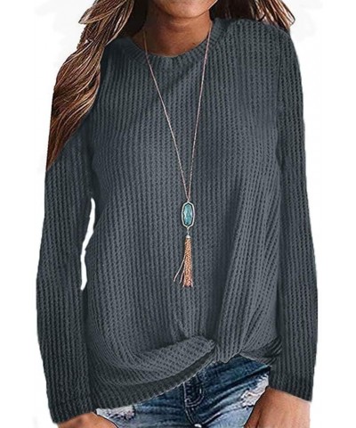 Women Long Sleeve T Shirts Casual Twist Knot Tops Loose Blouse Cute Tunic Dark Gray $13.45 Tops