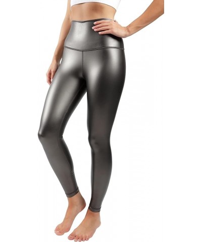 Super High Waist High Shine Faux Leather Fleece Lined Elastic Free Ankle Leggings Gunmetal Grey Elastic Free $16.42 Others