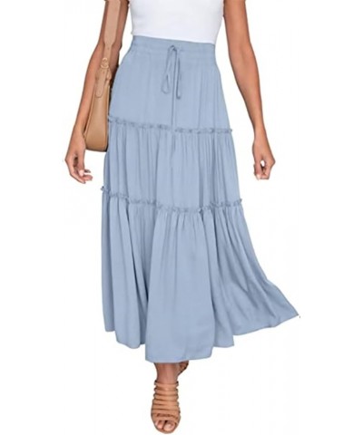 Women's Bohemian High Waist Tied Front Flowy A-line Pleated Long Maxi Skirt Dress Blue $18.01 Skirts