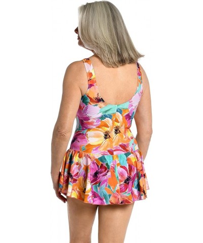 Women's Seam Front Swim Dress One Piece Swimsuit Multi//Sunset Bouquet $27.34 Swimsuits