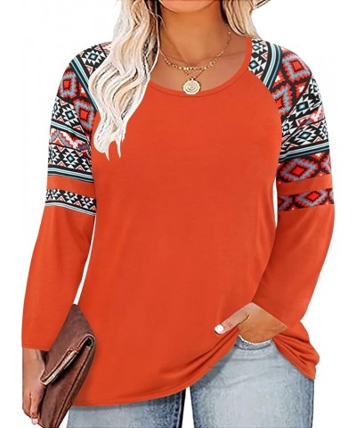 Plus Size Tops for Women Long Sleeve Raglan Tops Flower/Tie Dye/Camo/Aztec/Leopard Print T Shirts Tunic Fall Xl-5Xl A16n-tute...