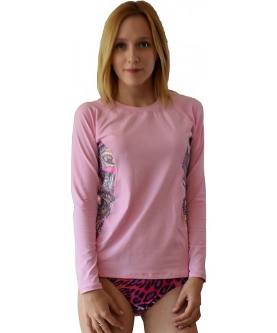 Women UPF 50+ Rash Guard Top Long Sleeve Swimsuit T- Shirt Workout (RGT) Pink With Pink Gold Spot $12.38 Swimsuits