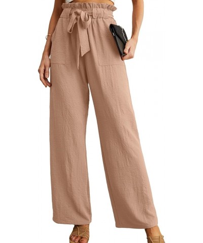 Women's Wide Leg Pants with Pockets High Waist Adjustable Knot Loose Casual Trousers Business Work Casual Pants 07 Khaki $13....