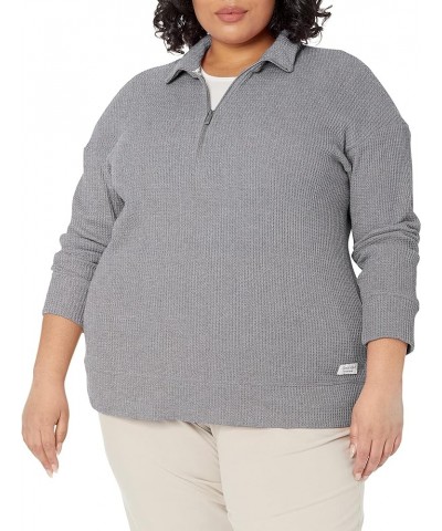 Women's Plus Size Long Sleeve Mock Neck Tunic Pearl Grey Heather $27.91 Tops