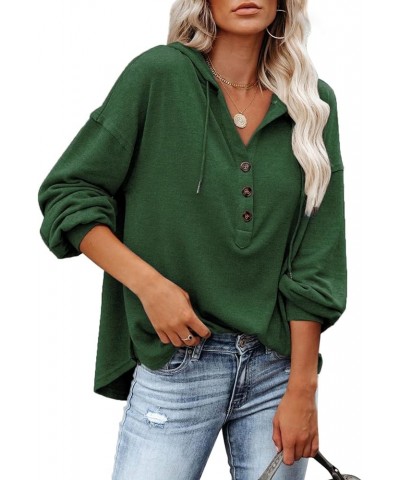 Womens Hoodies Lightweight V Neck Sweatshirts Long Sleeve Button Pullover Tunics 325-forest Green $15.18 Hoodies & Sweatshirts