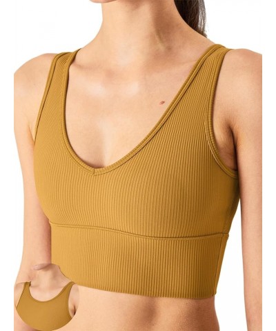 Women's Seamless Sports Bra Workout Crop Top Tank Tops for Women Long Lined Sports Bra Ribbed Crop Top Fitness V-copper Brown...