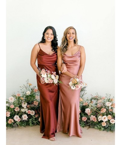 Women's Satin Bridesmaid Dresses with Slit for Women Cowl Neck Mermaid Formal Dress Orange $33.14 Dresses