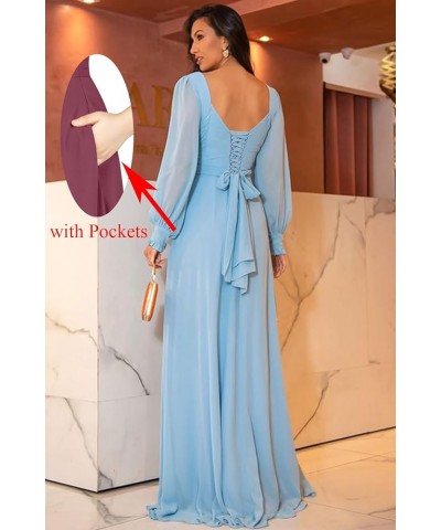 Long Sleeve Bridesmaid Dresses with Slit A Line Pleated Chiffon Formal Evening Gowns for Women Burnt Orange $32.44 Dresses