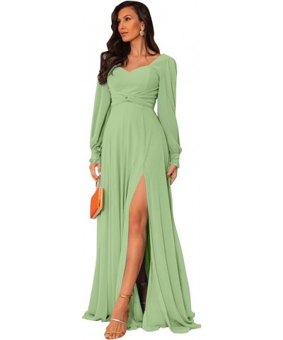 Long Sleeve Bridesmaid Dresses with Slit A Line Pleated Chiffon Formal Evening Gowns for Women Burnt Orange $32.44 Dresses