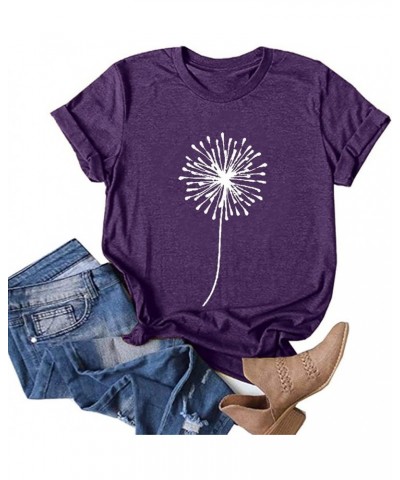 Women T-Shirt Casual Cute Tops Graphic Tee Crew Neck Short Sleeve Sunflower Heart Print Loose Summer Tops Tshirts 04purple $7...