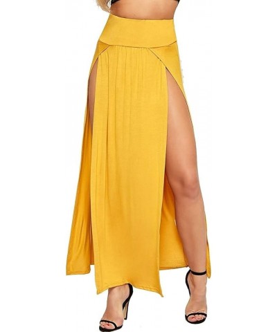 Women Double Side Slit Split Ladies Plain Black Stretchy Gypsy Maxi Long Skirt Size 36-50 Mustard $7.79 Skirts