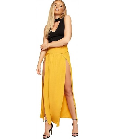 Women Double Side Slit Split Ladies Plain Black Stretchy Gypsy Maxi Long Skirt Size 36-50 Mustard $7.79 Skirts