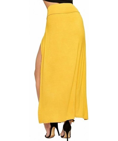 Women Double Side Slit Split Ladies Plain Black Stretchy Gypsy Maxi Long Skirt Size 36-50 Mustard $7.79 Skirts