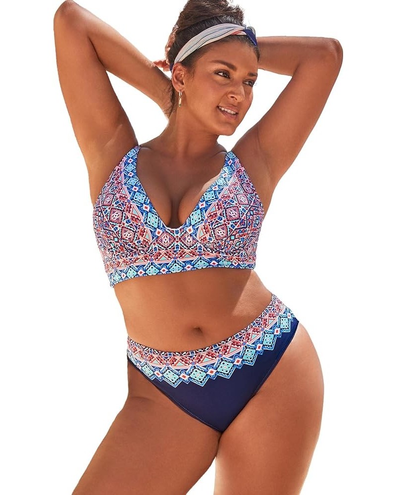 Women's Plus Size Syngery Longline Underwire Bikini Set Blue Boho $27.77 Swimsuits