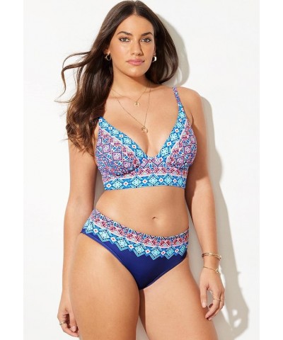 Women's Plus Size Syngery Longline Underwire Bikini Set Blue Boho $27.77 Swimsuits