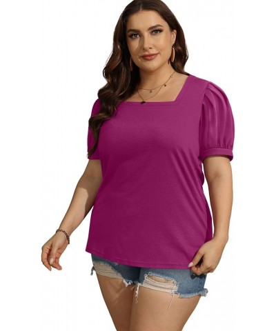 Women's Pleated Puff Sleeve Tops Square Neck Shirts Loose Fit S-3XL 0053-purple $10.00 Tops