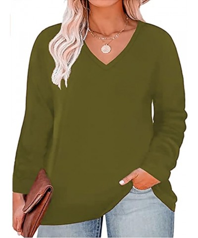 Womens Plus Size Tops Long Sleeve Shirts V Neck Tunic Floral Blouses XL-5X 1-solid Army Green $11.25 Tops