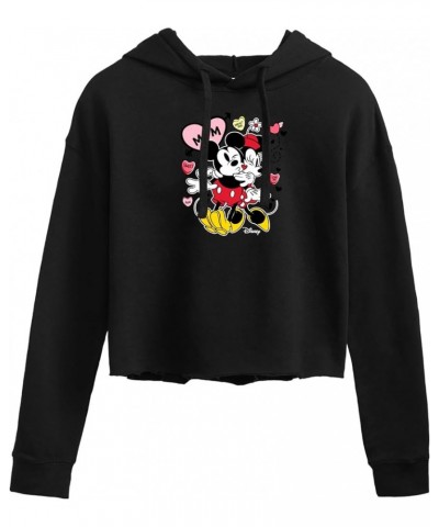 Mickey - Mickey Minnie Heart - Juniors Cropped Pullover Hoodie Black $16.19 Hoodies & Sweatshirts