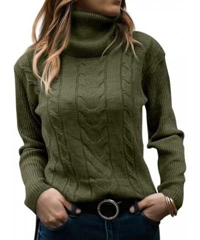 Womens' Turtleneck Long Sleeve Cable Knit Sweaters Army Green $18.00 Sweaters