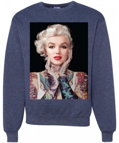 Marilyn Monroe Tattoos Black Pop Culture Unisex Crewneck Graphic Sweatshirt Vintage Heather Navy $17.15 Hoodies & Sweatshirts